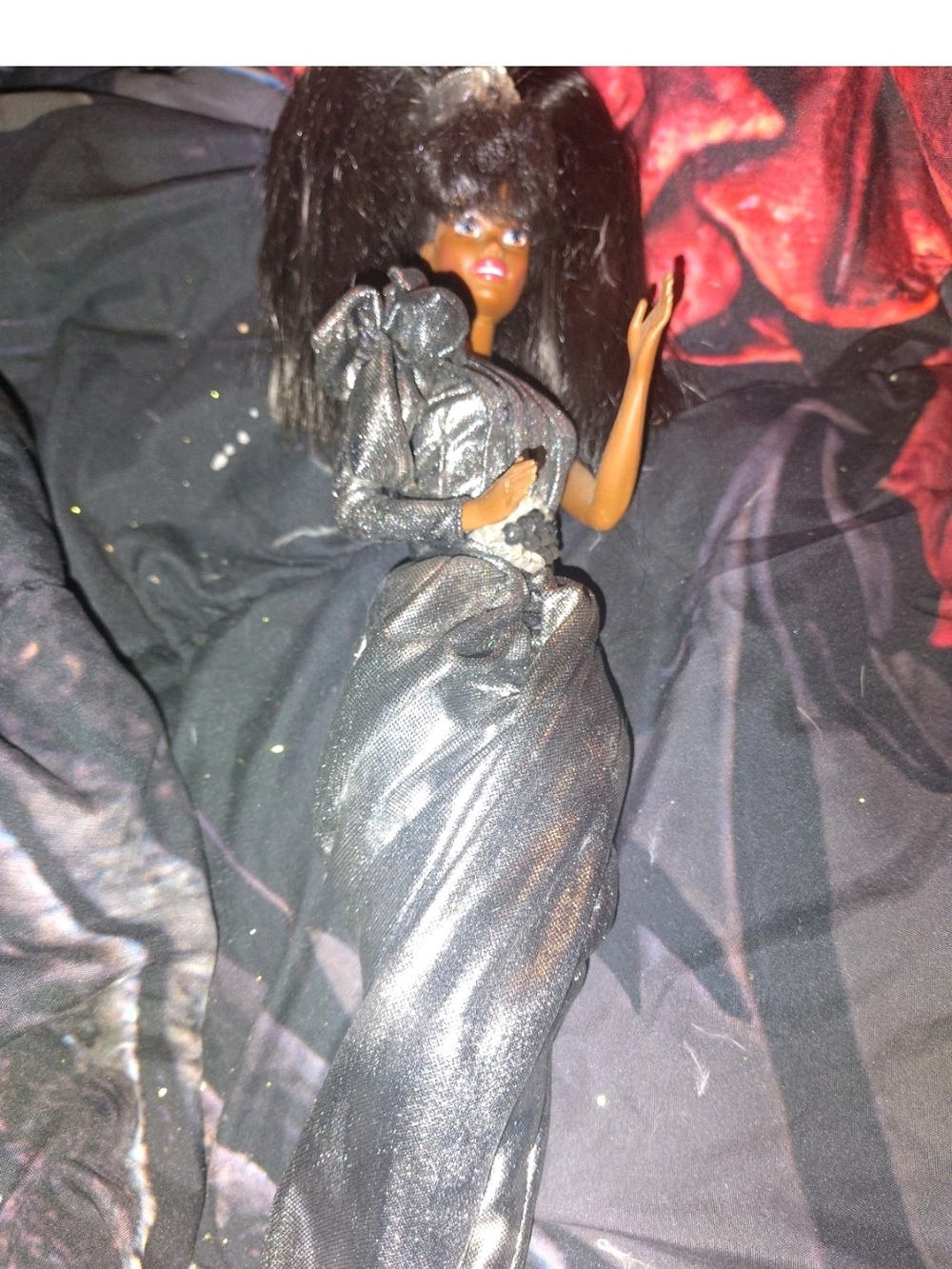 Black Evening Gown Doll with Puff Shoulder